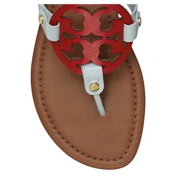 Tory Burch Miller Sea Bubble Flip-Flops Sandal 7.5 Red Light Blue - Picture 2 of 4